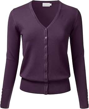 Women's Button Down V-Neck Long Sleeve Knit Cardigan with